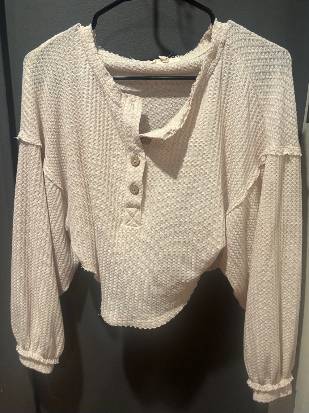 Promesa Cream Waffle Knit Henley Top